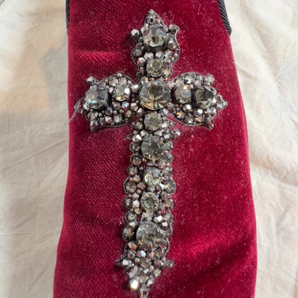 Dolce & Gabanna Burgundy Velvet and Rhinestone Cross Loafer Men\'s 10 main image 10